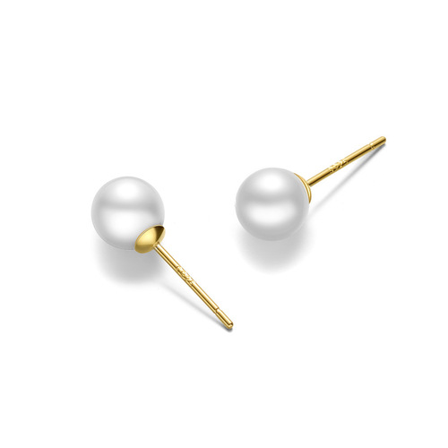 Perfect round large pearl earrings fever same style high-end S925 sterling silver earrings retro temperament pearl earrings
