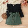 Demi-season top, green mini-skirt, set, European style