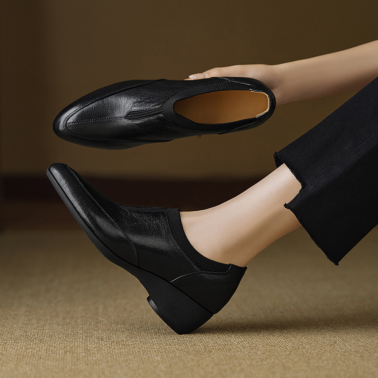 4.5cm Wedge Heel First-Layer Sheepskin Comfortable Deep-Cut Single Shoes for Women, New Spring and Autumn British Style Soft-Soled Soft-Surface Shoes