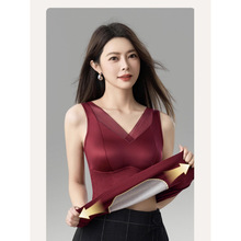 2521光感缎面无痕保暖背心女蚕丝暖暖贴片打底美背内衣带胸垫大码
