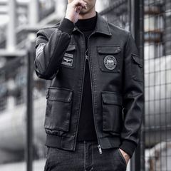 男士皮衣夹克23新款秋冬加绒加厚韩版宽松潮流机车服翻领休闲外套