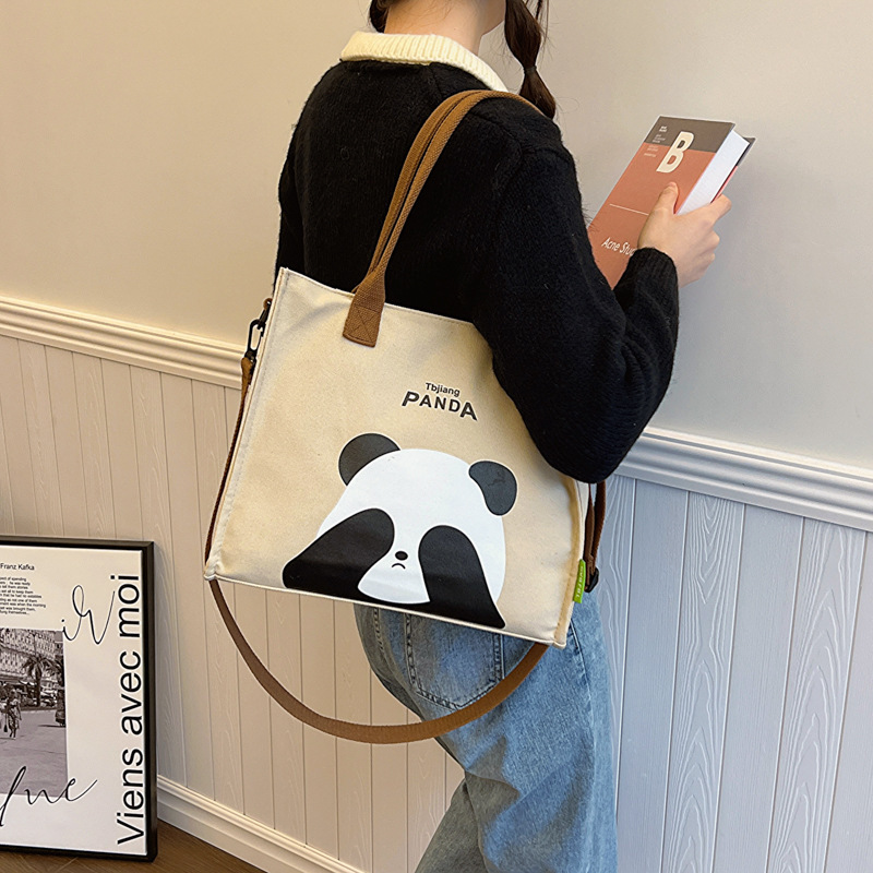 包包斜跨包女卡通熊猫大容量托特包学生手提书包休闲旅游通勤包女