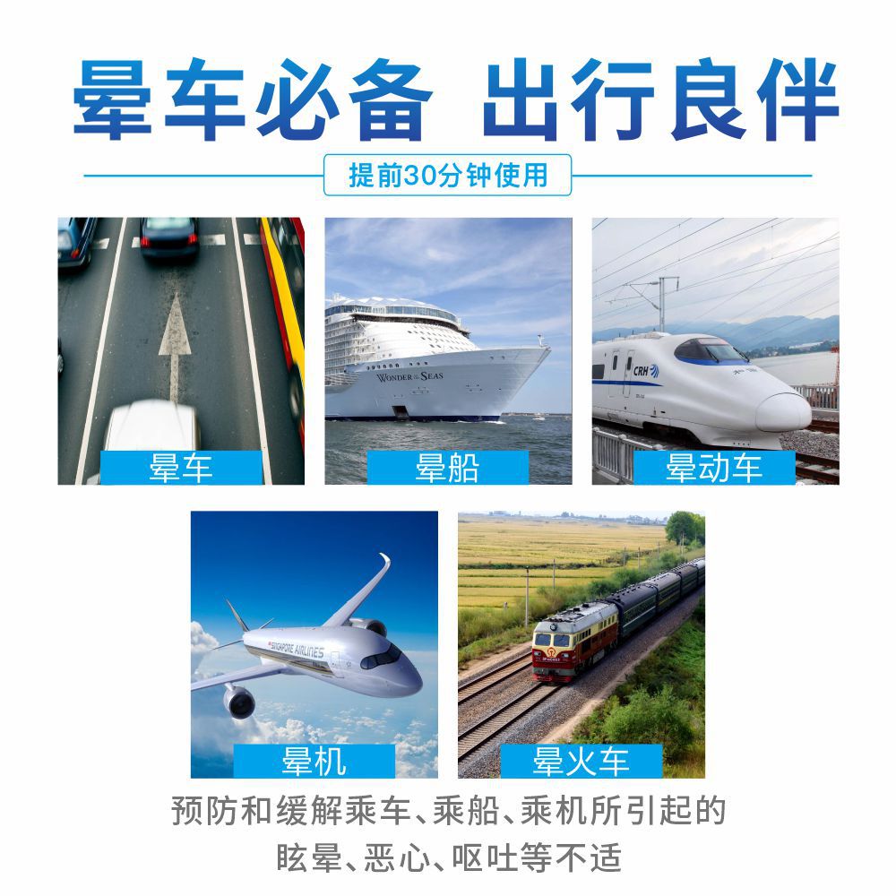 Car sickness patch with rollerball mint cooling liniment, for car, boat, and plane sickness, travel alertness, wholesale car sickness cream