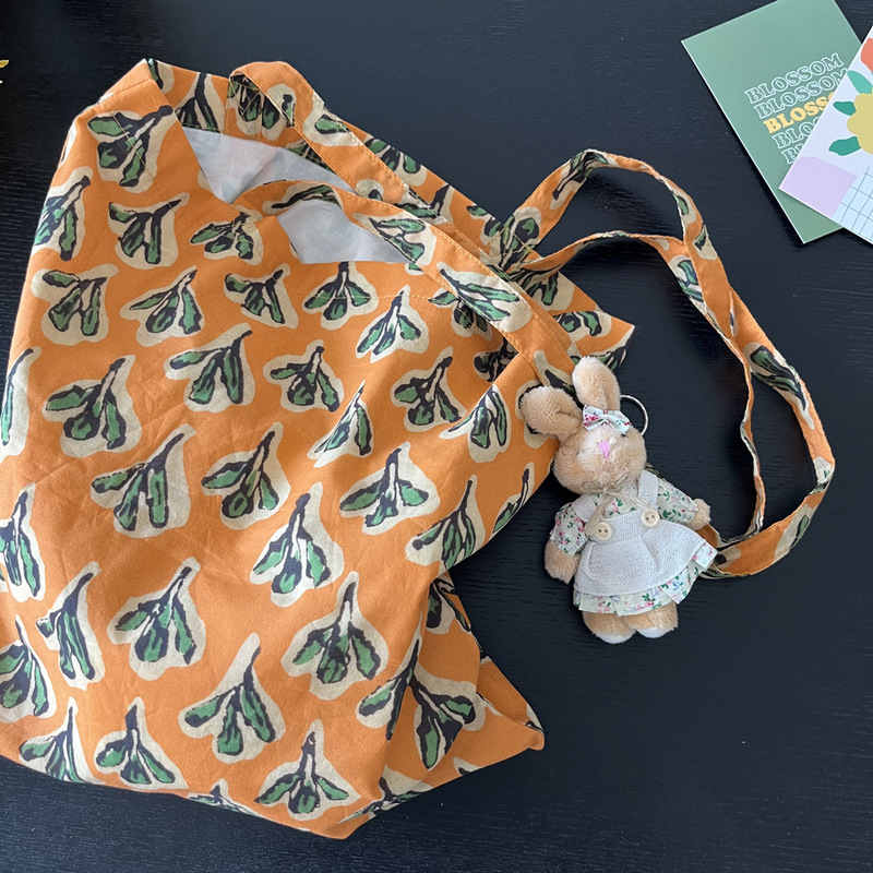 Indian Traditional Rubbing and Dyeing Cotton Eco-Friendly Bag Yellow Printed Bag Simple Versatile Thin Strap Shoulder Bag Tote Bag