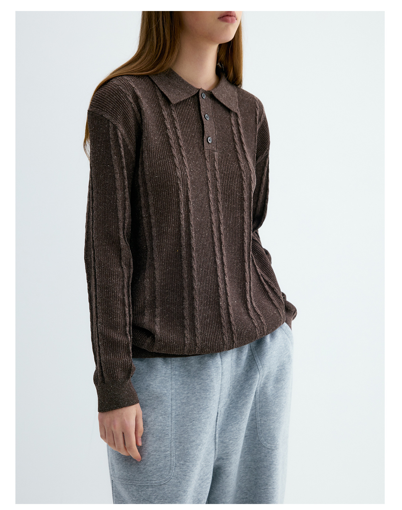 UNF Cable-Knit Jacquard Polo Shirt