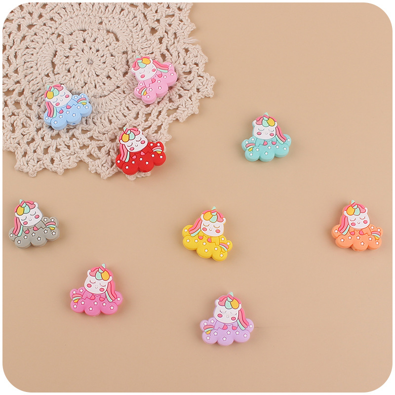 Nuevo bebé suministros dibujos animados lindo unicornio cuentas de silicona creativo DIY chupete cadena pulsera mordedor Accesorios