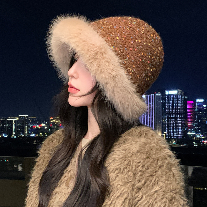 冬季帽子女七彩针织毛线帽加厚保暖蒙古帽大头围显脸小百搭毛绒帽|undefined