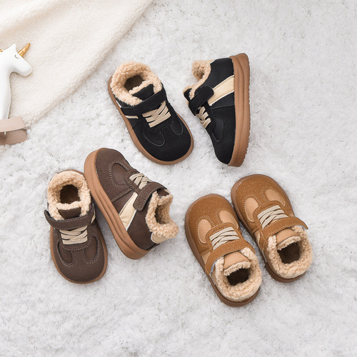 Boys' Fleece-lined Sports Shoes Cotton Shoes Winter Warm Shoes Children Waterproof Snow Boots Girls' Lamb Wool Thick Cotton Shoes