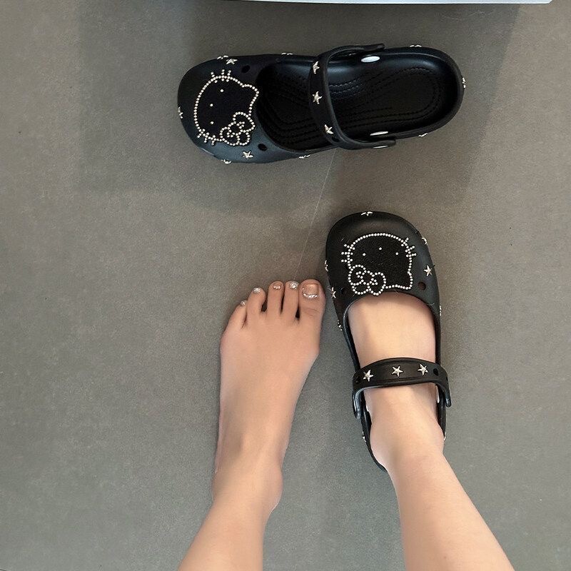 Cute Cartoon Cat Pattern Shallow-Mouthed Girls' Clogs, Summer Fashion Thick-Soled Mary Jane Casual Shoes for Outdoor Wear Cute Cartoon Cat Pattern Shallow-Mouthed Girls' Clogs, Summer Fashion Thick-Soled Mary Jane Casual Shoes for Outdoor Wear
