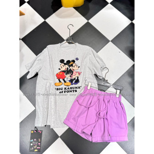 New for Summer! [Puff Puff] Large Size Childlike Style Round Neck Mickey Print Loose Short-Sleeved T-Shirt