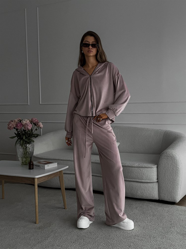 2025 European And American Foreign Trade Casual Autumn Women's Solid Color Sleeve Cardigan Hooded Top Sports Long Pants_ecoleips.com