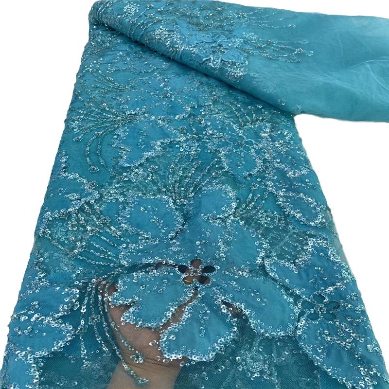 实体工厂重工刺绣亮片 绣珠管绣 绣珍珠机器钉散珠子婚纱礼服面料