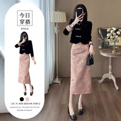 2025春の新型の復古風盤は上着を掛けて半身のスカートの女性のお姉さんの気質の新しい中国式の国風のスーツを開きます。