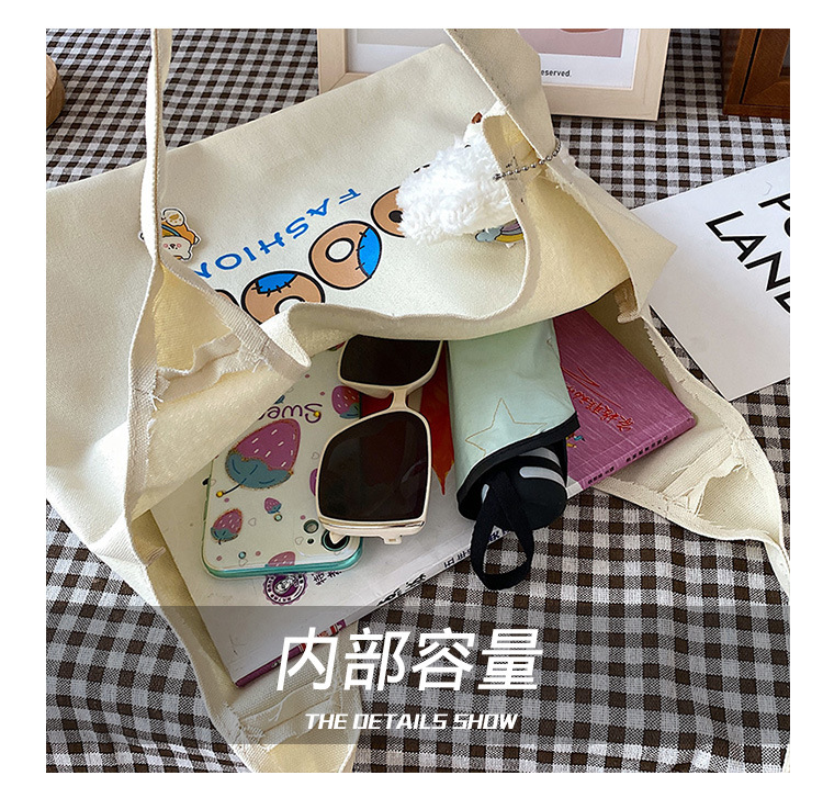 2021 Summer Japanese-style simple canvas bag, student backpack, single-shoulder handbag for going out, cartoon badge cotton bag undefined