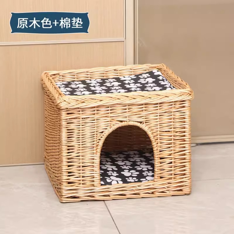 Nido de gato de tejido de sauce VIP Teddy Bear pequeño perro de cuatro estaciones general desmontable y lavable perro de tejido de caña multicapa perro de mascotas