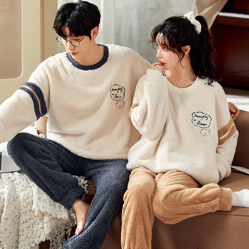 Couple Pajamas, Coral Velvet, Women's Velvet, Thickeneded, Cute Flannel Suit, Warm Autumn and Winter Home Clothes for Outer Wear