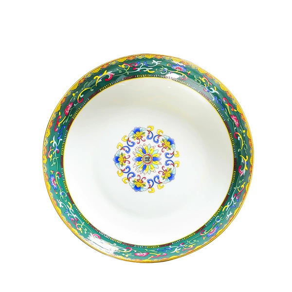 Single gold-painted dark green enamel 4-inch flavor plate