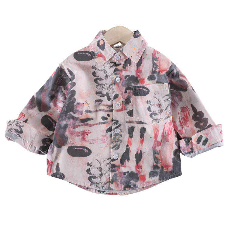 7749 Camisa estilo primavera y otoño de niños 2025 nueva camisa de flores de moda para niños ropa guapa de primavera para bebés