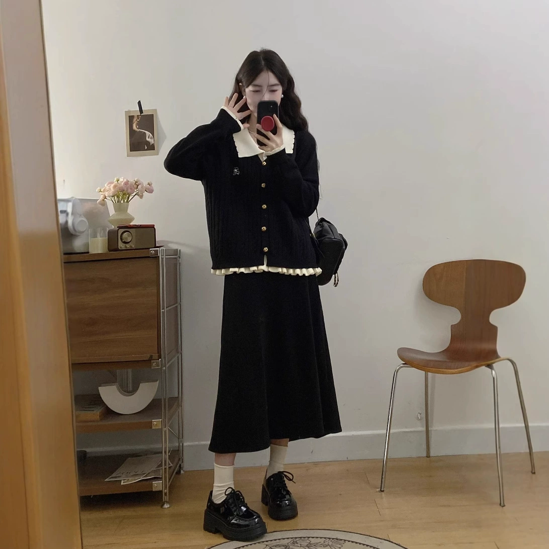 Женский вязаный свитер большого размера «под две части» свободного кроя, весна-осень 2025, новый стиль, топ с лоскутным дизайном