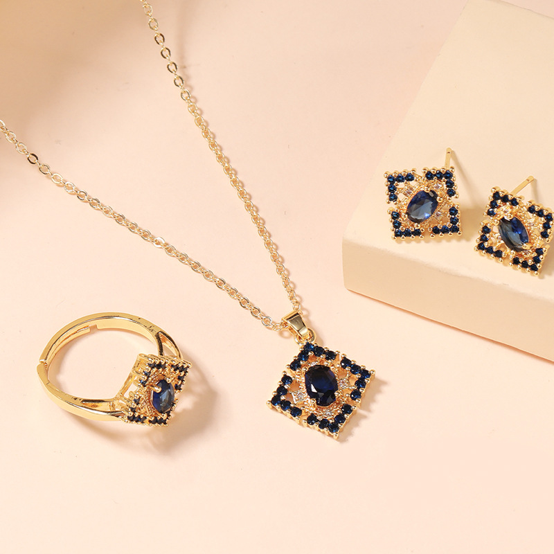 Copper Elegant Rhombus Inlay Zircon Jewelry Set display picture 2