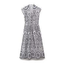 PB&ZA女装2025年夏季新款 御姐风轻奢高级感V领刺绣连衣裙4786068