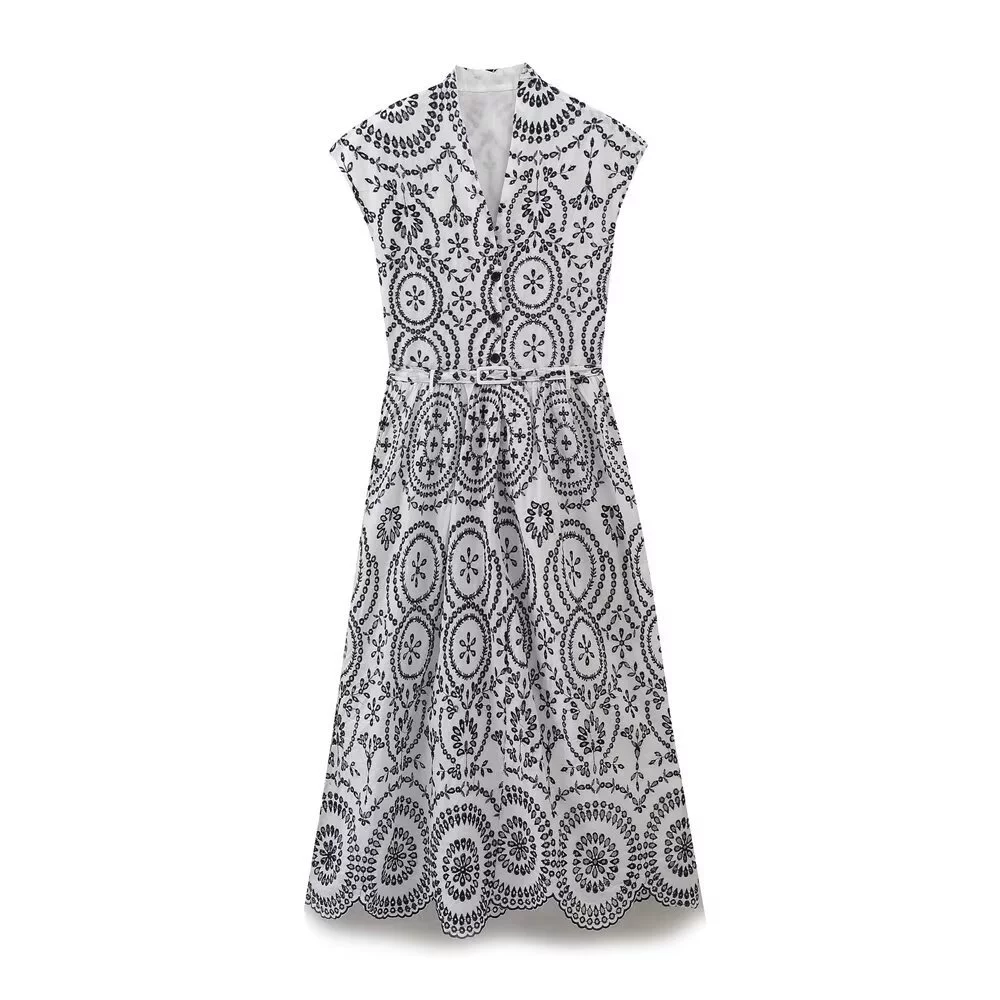 Летнее платье PB&ZA для женщин 2025 года, новый стиль, королевский стиль, доступная роскошь, высококачественное, с вышивкой, V-образный вырез, 4786068