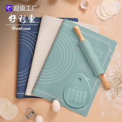 Three-piece household rolling pin set and rolling panel kneading pad thickened food-grade silicone enlarged dough baking tool