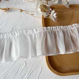 白色珠光褶皱荷叶边蕾丝花边辅料袖口服装装饰裙边手工diy材料宽