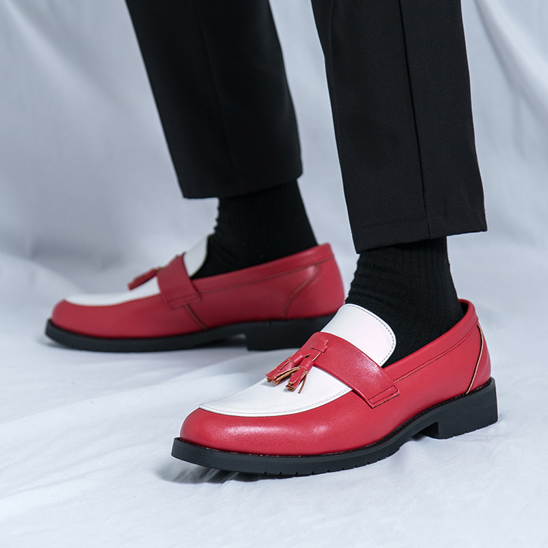 Cross-border tallas grandes 46 zapatos de vestir para hombre en blanco y negro con flecos zapatos de música casuales 2025 primavera y otoño zapatos de un solo pie británicos