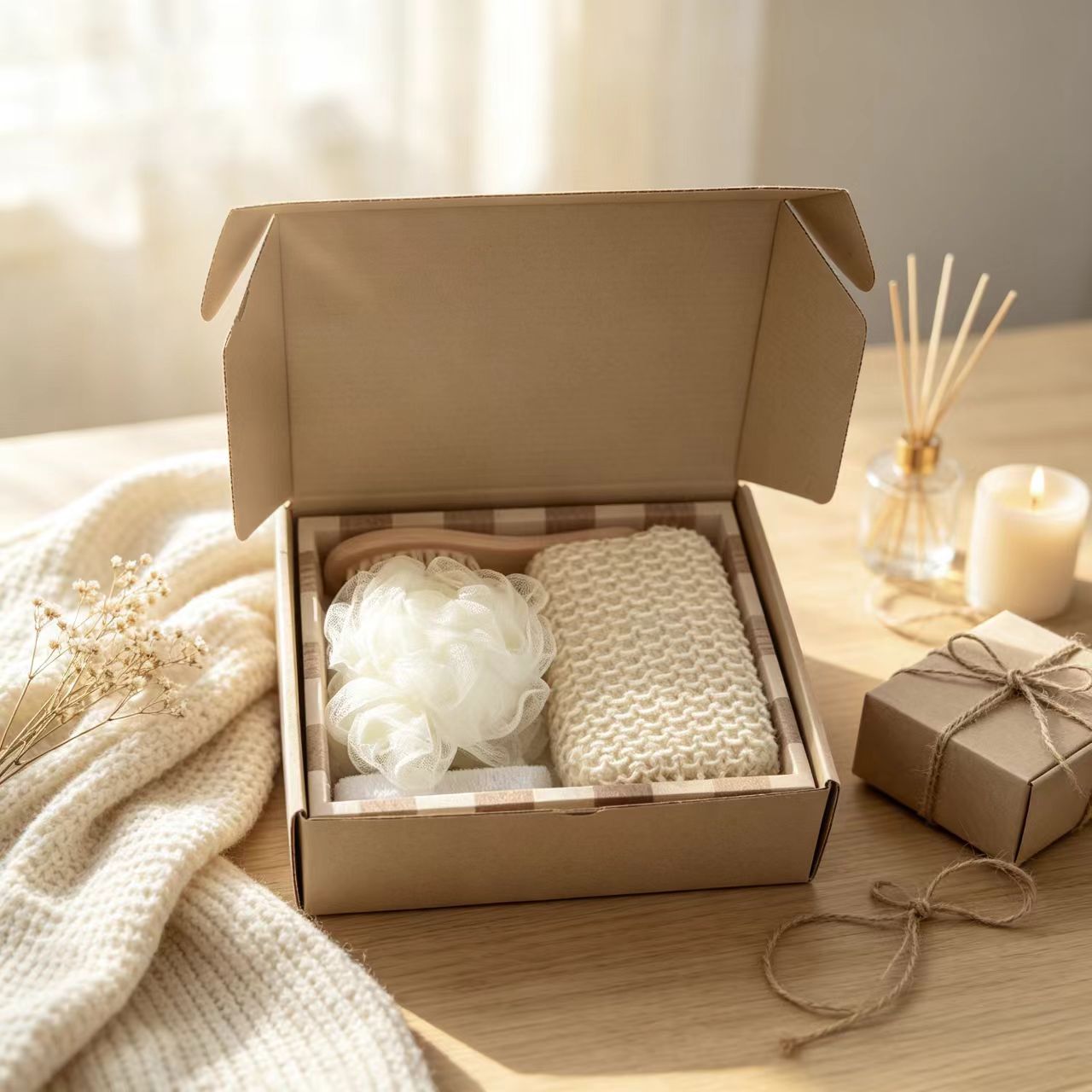 Set de Baño de Madera con Corazón de Madera de Masaje para Baño y Regalo