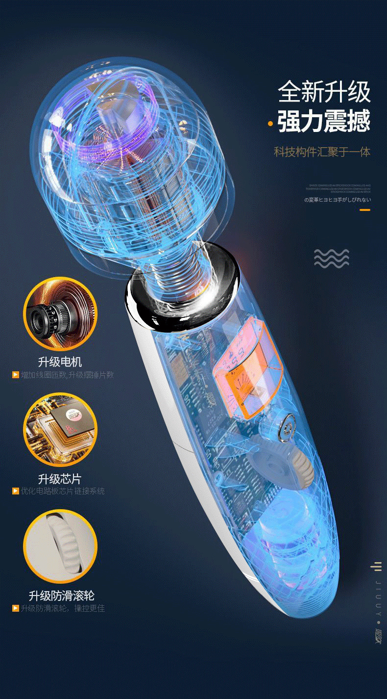 Aurora 8-Speed 9-Frequency Heating AV Wand Vibrator, Rotating Clitoral Massager, Button Control — detail image 11