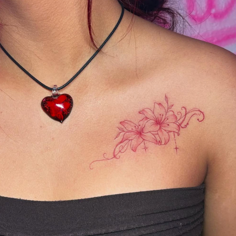 New Chinese-Style Red Lotus Tattoo Sticker, Waterproof, Long-Lasting, Realistic Clavicle Lotus Sticker for Women, Pure Desire Style, Scar-Covering Sticker New Chinese-Style Red Lotus Tattoo Sticker, Waterproof, Long-Lasting, Realistic Clavicle Lotus Sticker for Women, Pure Desire Style, Scar-Covering Sticker