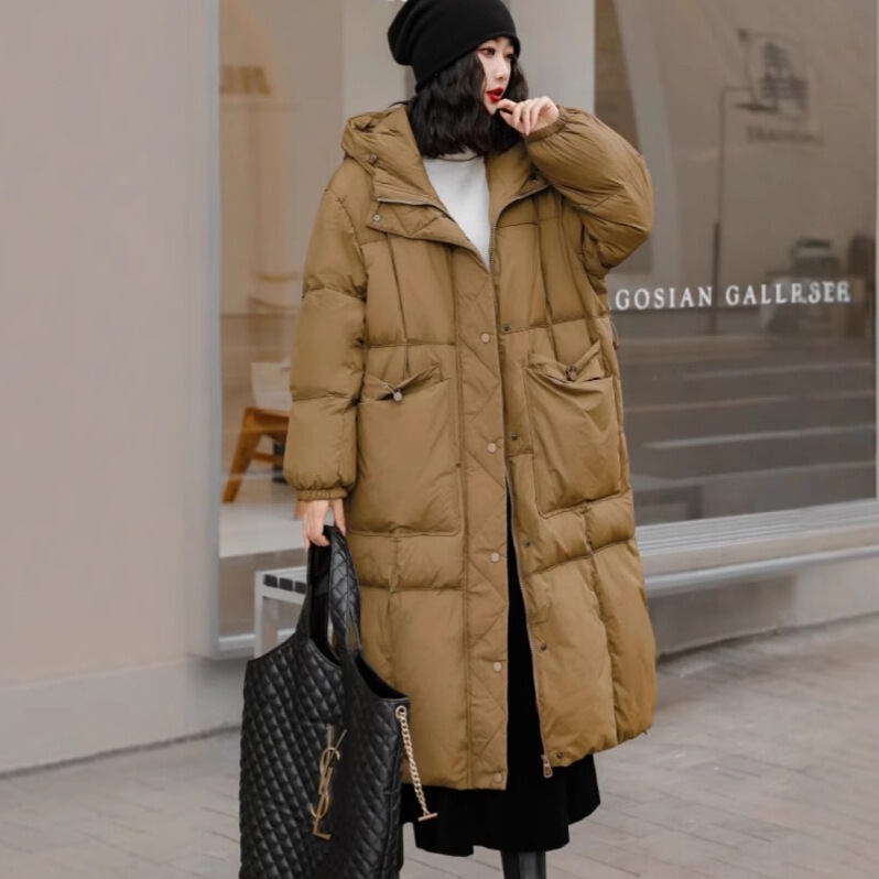 2025 New Large Pocket Drawstring down Jacket Hooded Long White Duck down Coat Loose Oversized Wide Version 2025 New Large Pocket Drawstring down Jacket Hooded Long White Duck down Coat Loose Oversized Wide Version