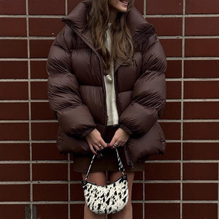 Cross-border European and American short stand collar zipper long sleeve cotton-padded jacket fashion retro temperament loose warm all-match bread clothing