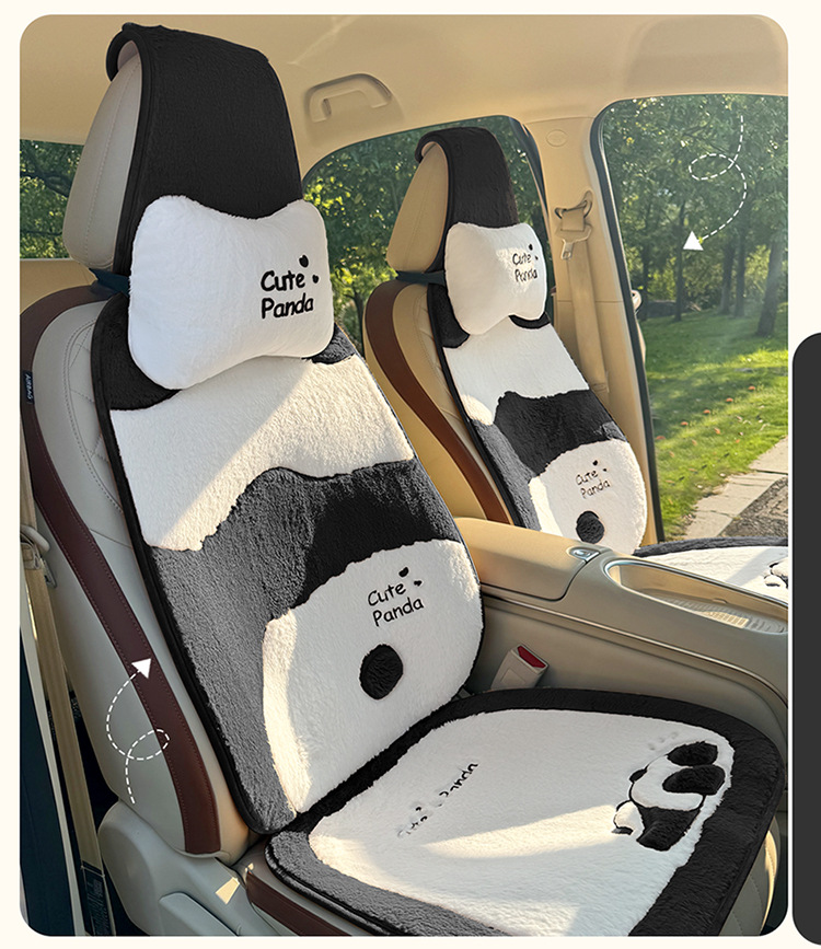 New Winter Car Seat Cushion Cartoon Panda Plush Warm Car Seat Cover Car Accessories Car Interior Decorations