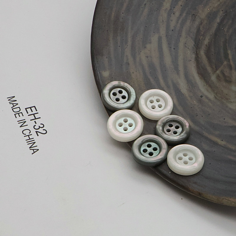 Unique double-layer pearl resin shirt button, imitation black mother-of-pearl four-hole button for chiffon long-sleeve children's clothing tops