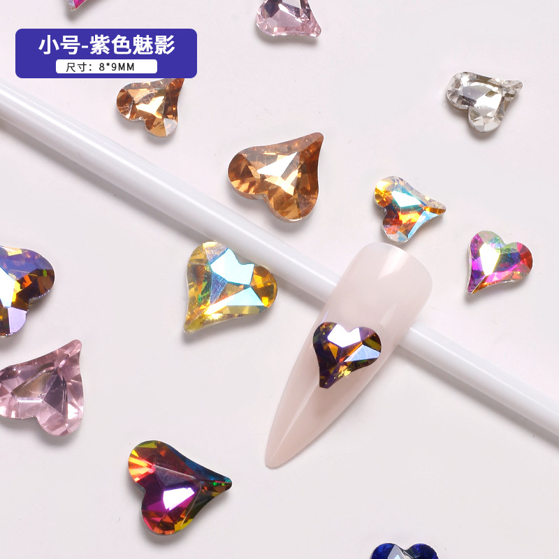 Explosiones japonesas en línea manicuría amor cristal color fantasía perforación de corazón de corazón de corazón gran taladro de cabeza de joyas de braza de la novia