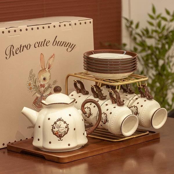 Vintage Maillard Ceramic Water Set Tea Set Tea Cup suit Antique Water Cup Gift Box Household Hospitality Cup suit