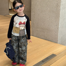 2025秋季新品 韩版套装  女童插肩袖卡通T恤  宝宝圆领长袖上衣