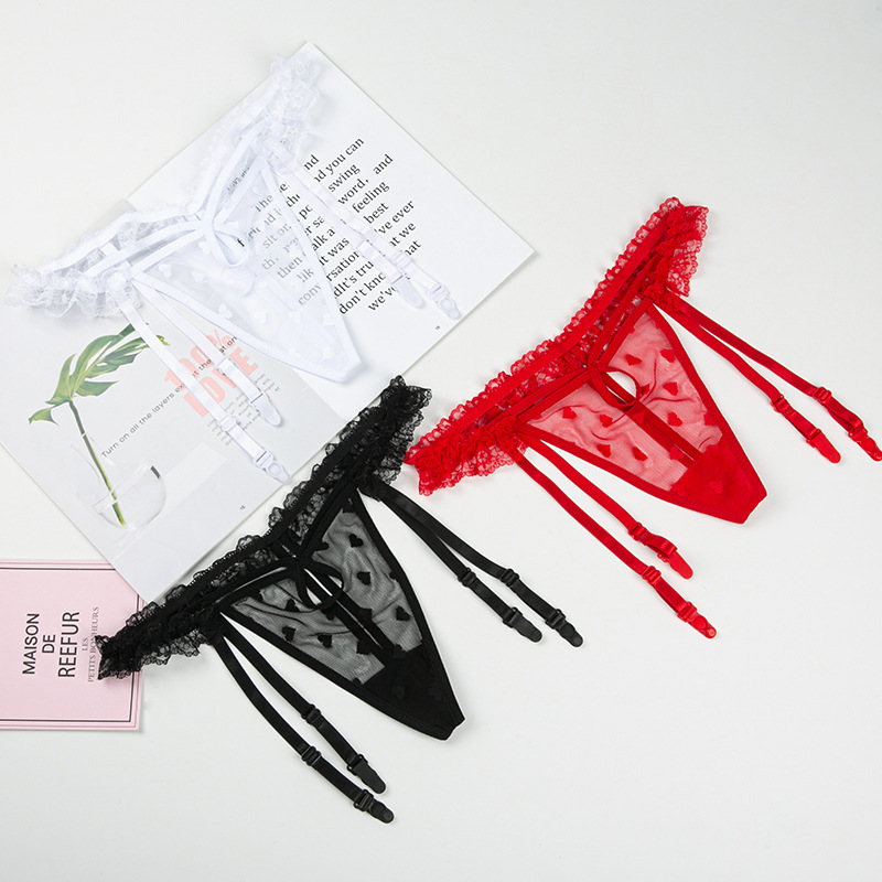 New French-Style Mesh Red Garter Belt Panties Integrated Women's Lace Sexy Temptation Back-Entry Garter Belt Clip Women's