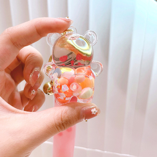 Cute Rainbow Acrylic Bear Floating Bottle Pendant Hook Creative Gift Shop Cartoon Car Keychain Ring