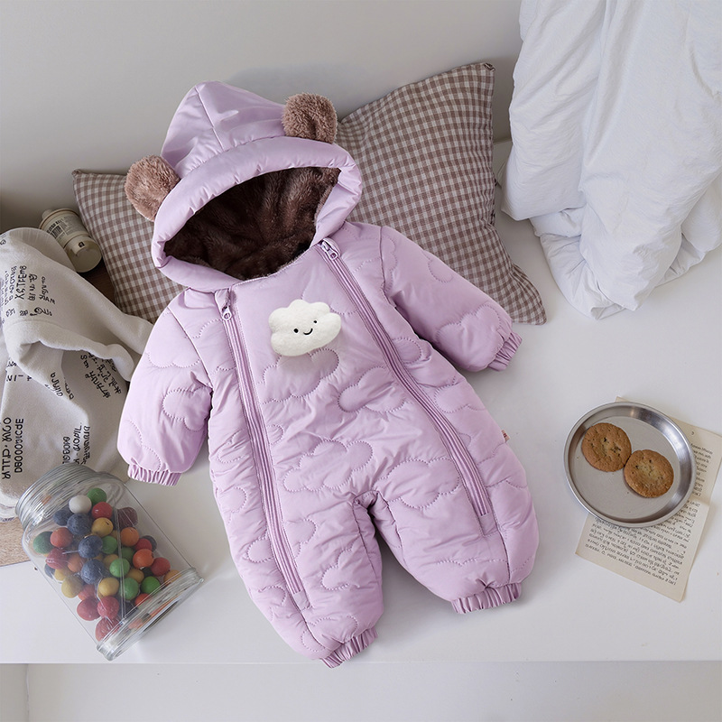 Purple (cartoon double zipper body suit) with clouds