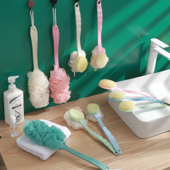Long-handled soft-bristle bath brush, dual-purpose bath flower bath brush, bathroom back scrub brush, back cleaning brush, scrub brush