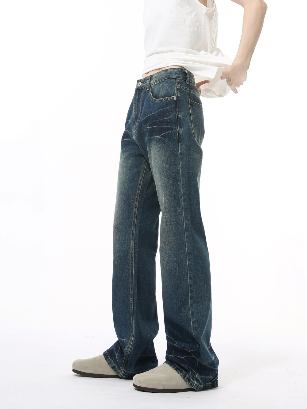 MTLCLOTHES Hombres| Nuevos productos de otoño micro bocina delgada agua ondulada blanco molido casual lavado jeans de moda