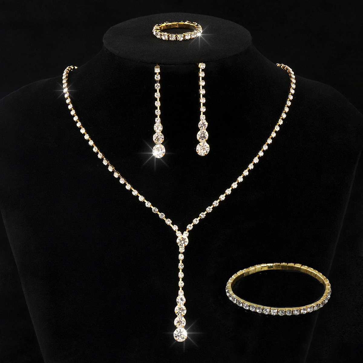 Joyería de la boda europea y americana nupcial gota de agua rhinestone collar oído pin traje de dos piezas conjunto femenino joyería nupcial