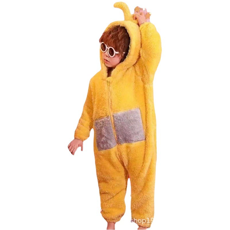 Новая фланелевая детская цельная Пижама с телетубином, милый теплый костюм, утолщенная цельная Домашняя одежда с защитой от ударов ногами