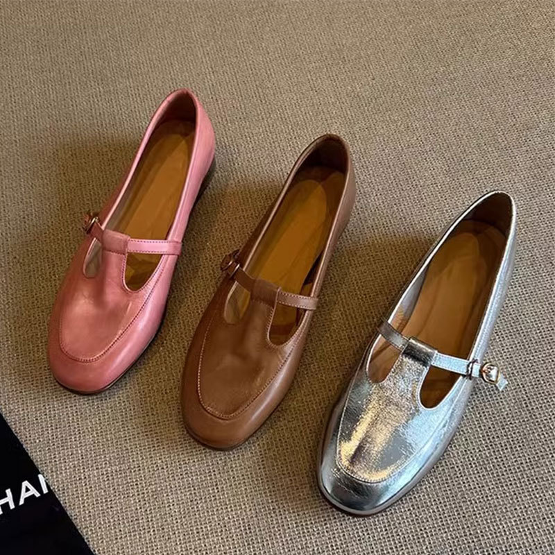 软皮版丁字扣百搭乐福鞋平底单鞋2025年新款玛丽珍英伦风小皮鞋女