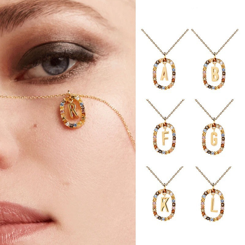 Fashion Letter Brass Inlay Rhinestones Pendant Necklace 1 Piece