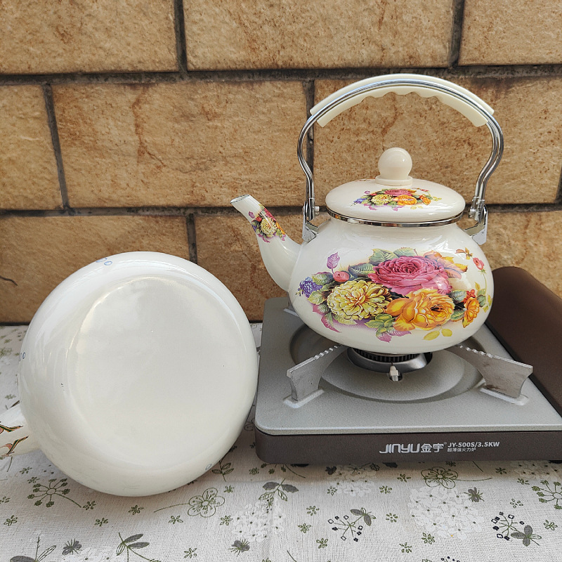 Espesor esmalte 2,4 l tetera hervidor de agua fría blanco abierto café leche tetera cocina de inducción fuego abierto universal