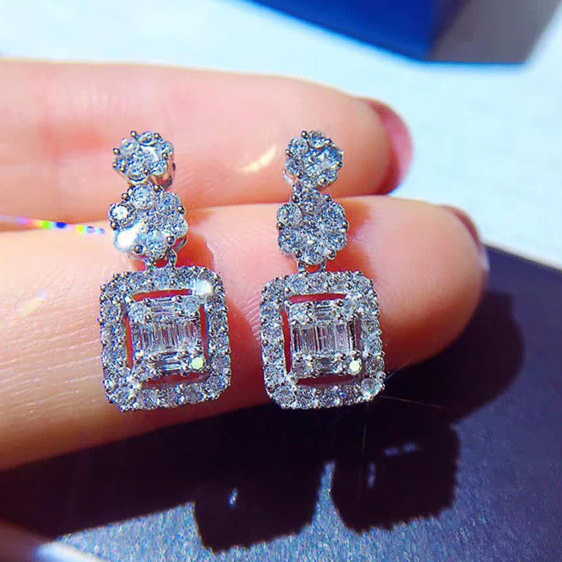 New Earrings Light Luxury Square Diamond Zircon Long Copper Earrings display picture 1